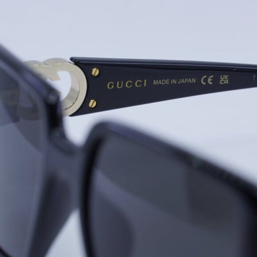Gucci GG1692SA 001 Sunglasses Shiny Black Square Frame, Grey Lenses - Picture 8 of 10